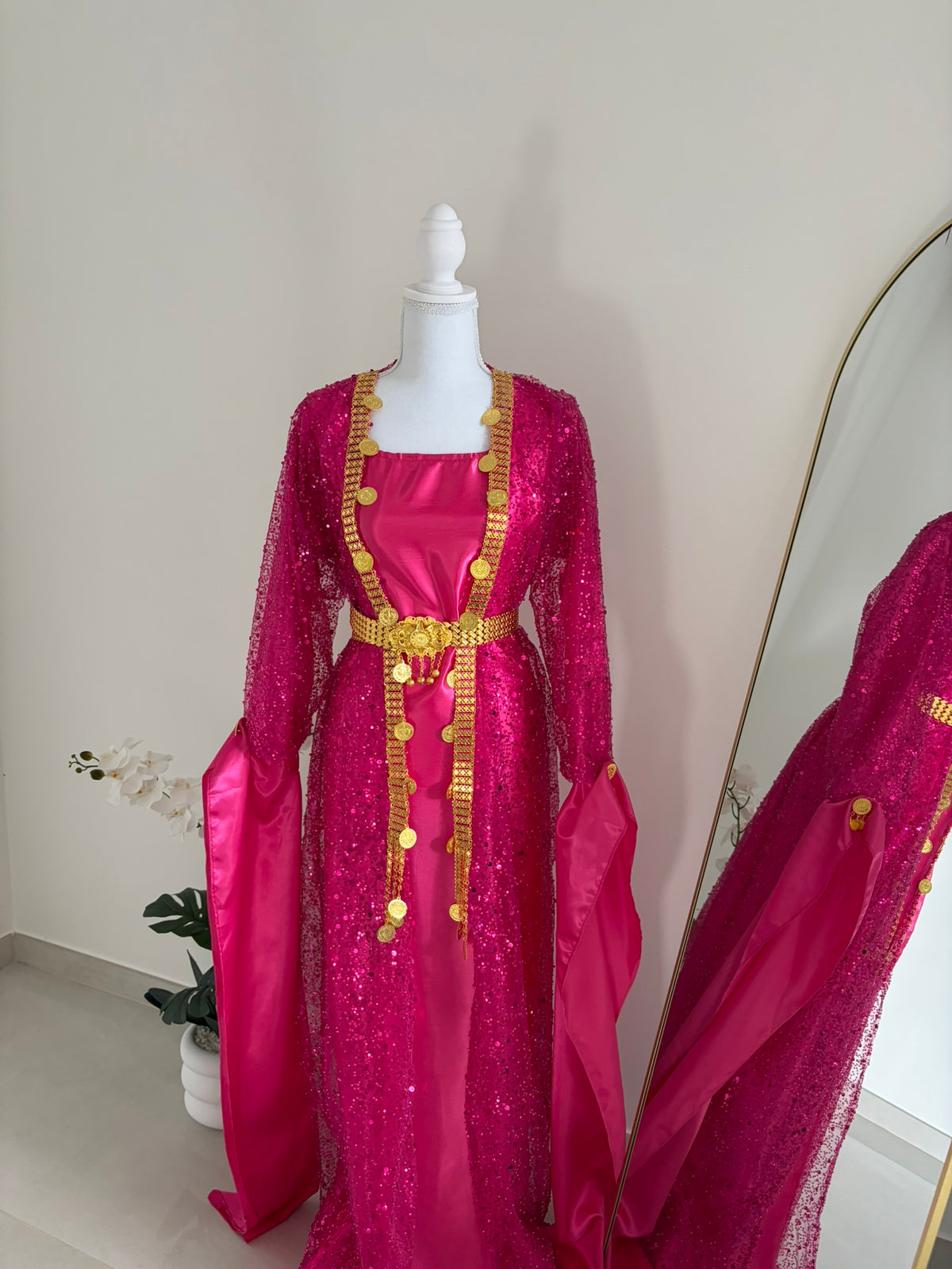 Robe kurde xeftan - Fuchsia pailletée